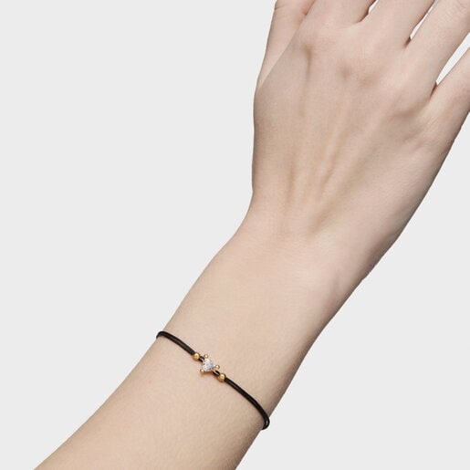 Gold Bracelet with lab-grown diamond and black nylon Garden Of Love LGD