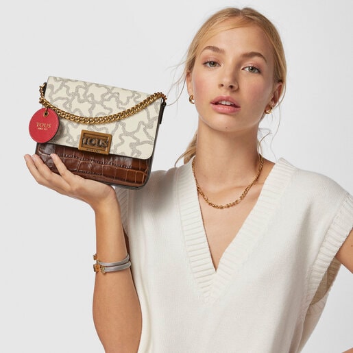 ベージュ＆ブラウンのスモールクロスボディバッグ Kaos Legacy