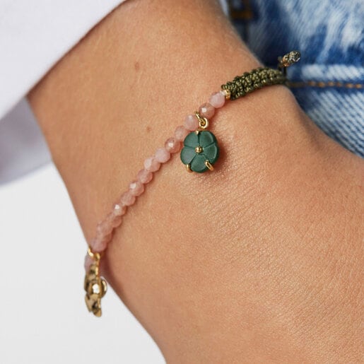 Браслет Fragile Nature из вермеля с драгоценными камнями на шнурке