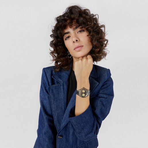 Reloj analógico multifunción con brazalete de acero IP gris y acero IP dorado T-Bear