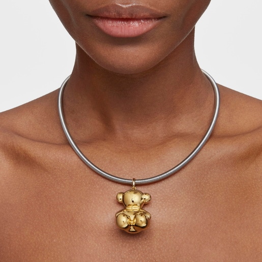 Extra large bear Pendant, with 18 kt gold plating over silver Bold Bear