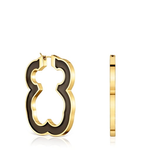 53 mm gold-colored steel and black resin bear Earrings TOUS Galaxy