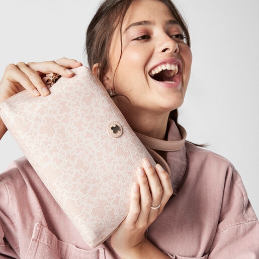 ピンクのキャンバス地の中型ショルダーバッグ Kaos Mini