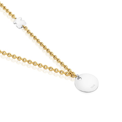 Long two-tone steel chain Necklace with medallion charm TOUS Charming