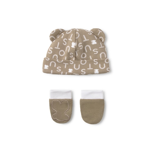 Conjunto de bebé gorro y manoplas Soft beige