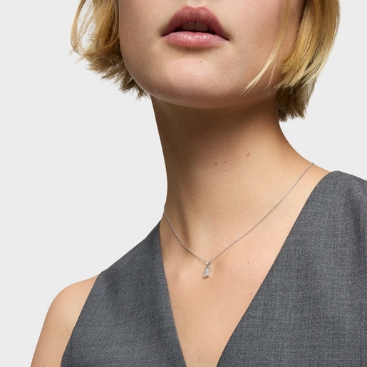 Colgante oso de oro blanco con diamantes 8 mm Icon Gems