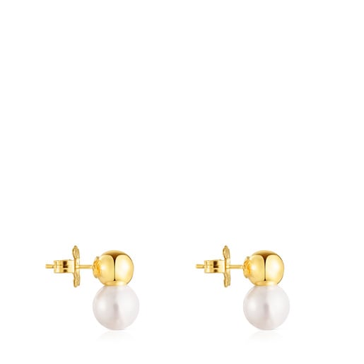 Silver Vermeil Gloss Earrings with large Pearl | TOUS