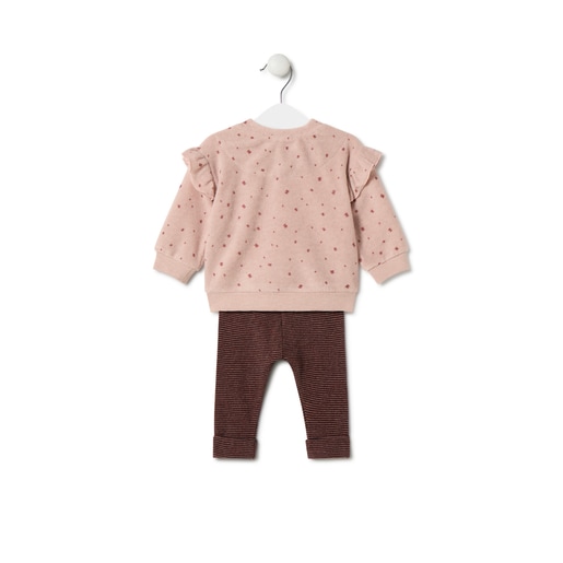 Girls outfit with bears and stripes in Pink pink