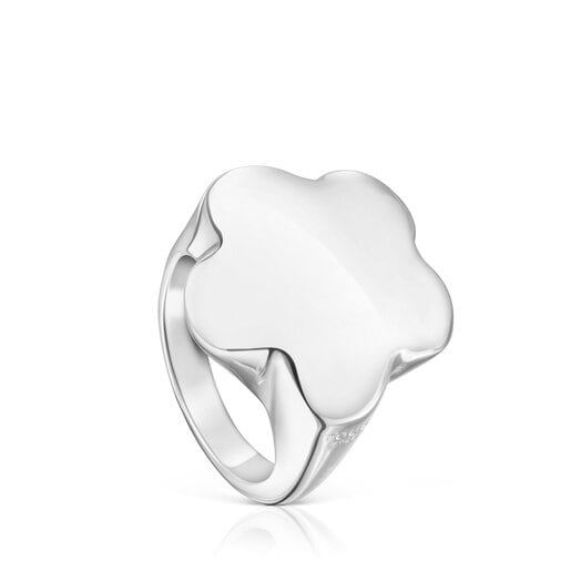 Anillo sello de plata flor Bold Motif