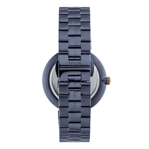 ブルーカラーのIP スティール＆ピンクカラーのIPRG スティール製リストバンドのアナログ式腕時計 S-Band