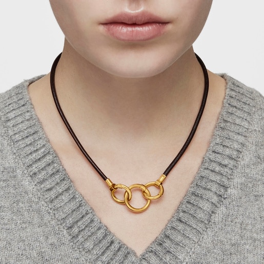 Vermeil Silver and Leather Hold Necklace