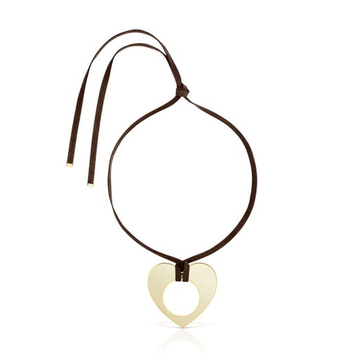 Gold-colored steel, white resin and black cord heart Necklace TOUS Galaxy