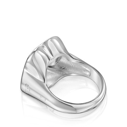 Silver Bold Motif flower Signet ring