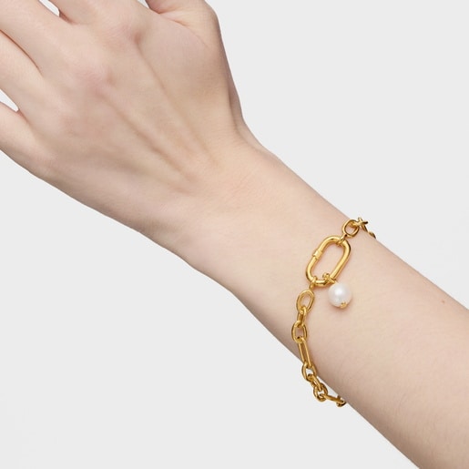 18kt gold plating over silver chain Bracelet with ring Hold Oval
