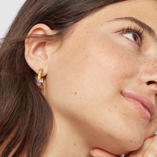 Silver Vermeil Glaring Hoop earrings with multicolored Sapphires