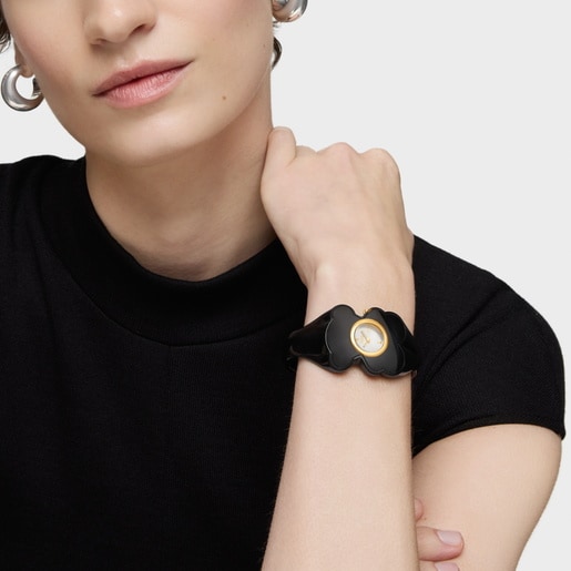 Gold-colored steel Analog watch with smoked brown polycarbonate T. L Bear Folks