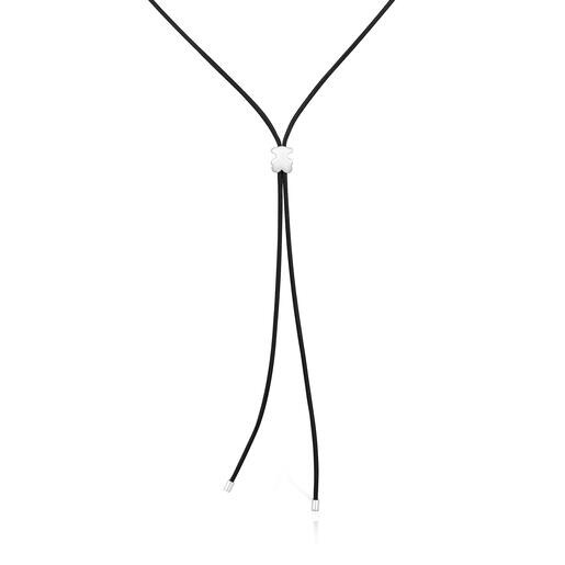 Collar largo de caucho y oso de plata 12 mm Bold Motif