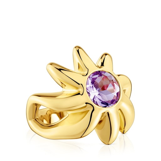 Anillo sello con baño de oro 18 kt sobre plata y amatista Galia