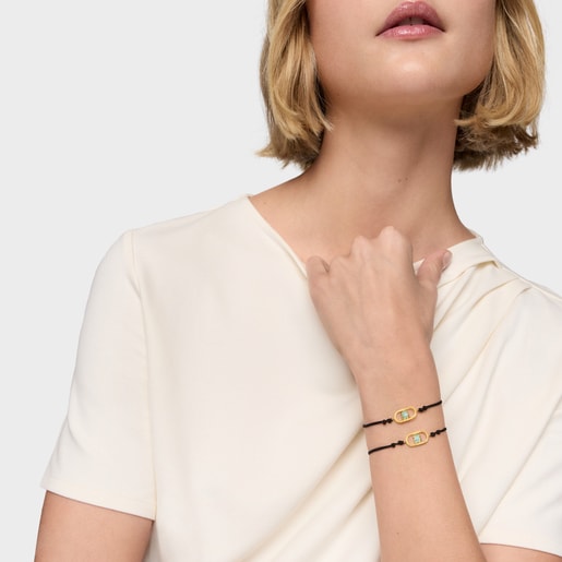 Pulsera de nylon negro con baño de oro 18 kt sobre plata y amazonita Camille