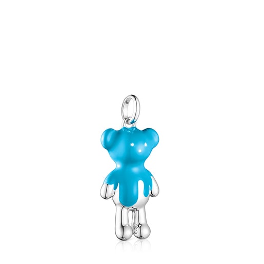 Silver Teddy Bear Pendant with blue enamel - Online exclusive