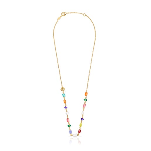 Silver vermeil Oceaan Necklace with pearls and multicolored glass