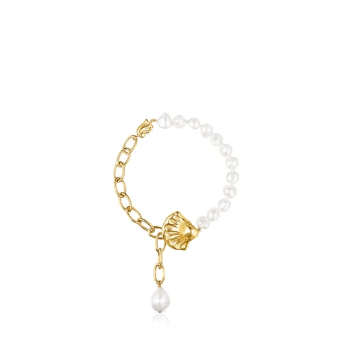 Bracciale conchiglia con placcatura in oro 18 kt su argento e perle oceaniche