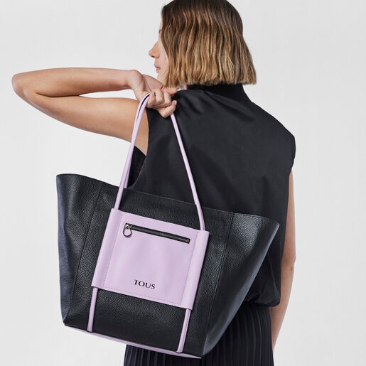 תיק קניות TOUS Empire גדול מעור בצבעי שחור וסגול