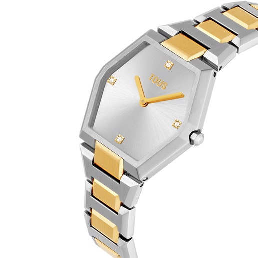 Digital Watch with stainless steel and gold-colored IPG steel bracelet Karat