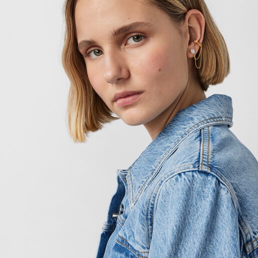 Earcuff con baño de oro 18 kt sobre plata y perla Oceaan Duna