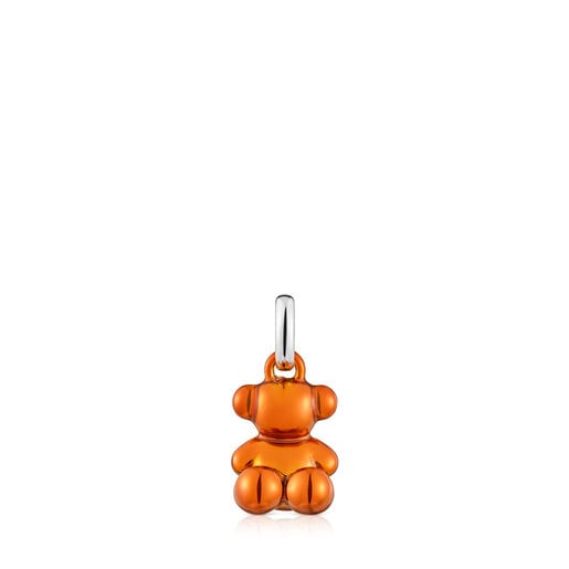 Dije oso pequeño de acero en color naranja Bold Bear