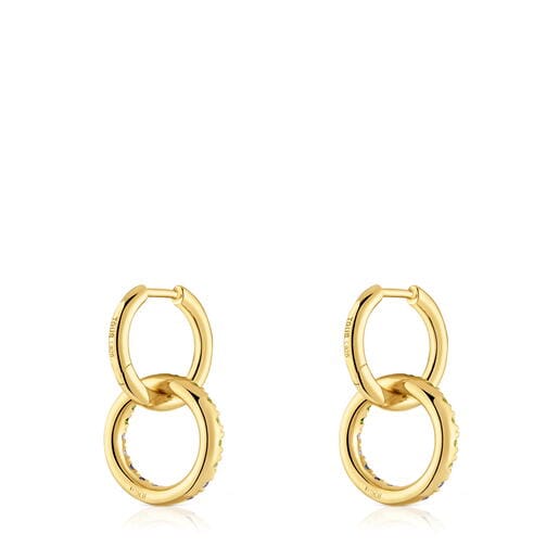 Aretes de aro doble con baño de oro 18 kt sobre plata y gemas Straight