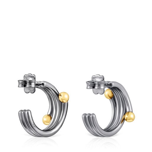Dark silver and silver vermeil St. Tropez Triple hoop earrings