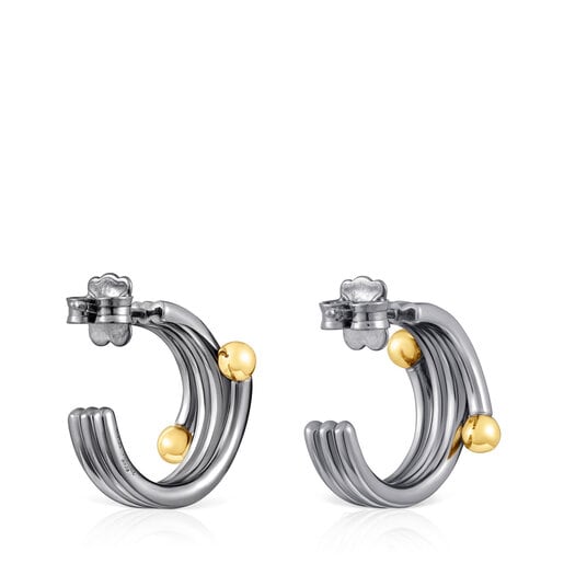 Aretes aro triple dark silver y baño de oro 18 kt sobre plata St. Tropez