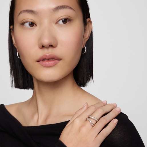 טבעת האב קשיחה כפולה כסף