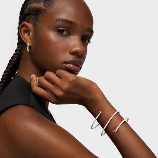 Silver and lab-grown gemstones double Bangle TOUS Mesh LGG