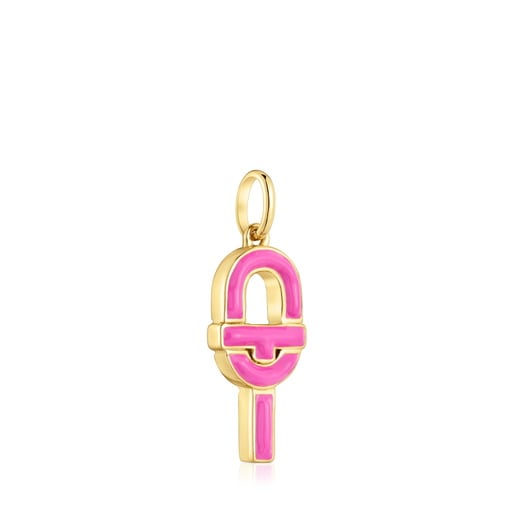 Medium Pendant with 18kt gold plating over silver and fuchsia-colored  enamel TOUS MANIFESTO | TOUS