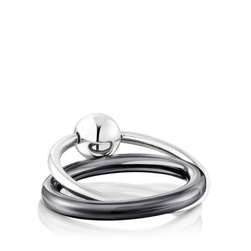 Podwójny pierścionek Plump wykonany ze srebra i ciemnego srebra