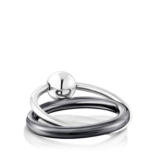 Anillo doble de plata y dark silver Plump