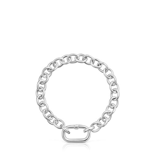 Pulsera cadena de plata y anilla Hold Oval