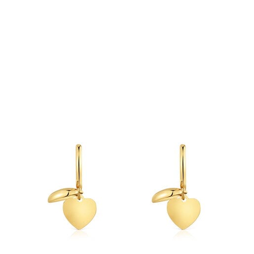 Aretes aro de oro 14 kt doble corazón TOUS Flechazo