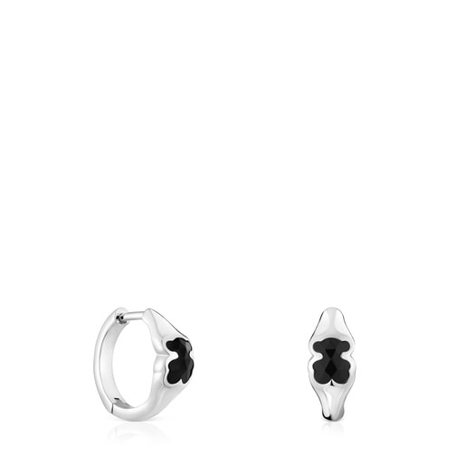 10 mm silver Hoop earrings with onyx bear motif TOUS Icon Color