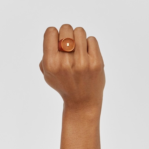 טבעת חותם Oursin מכסף בצבע כתום | TOUS