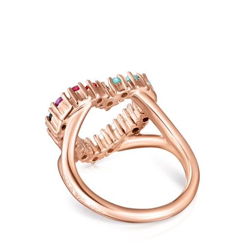 TOUS San Valentín heart Ring in Rose Silver Vermeil with multicolor Gemstones