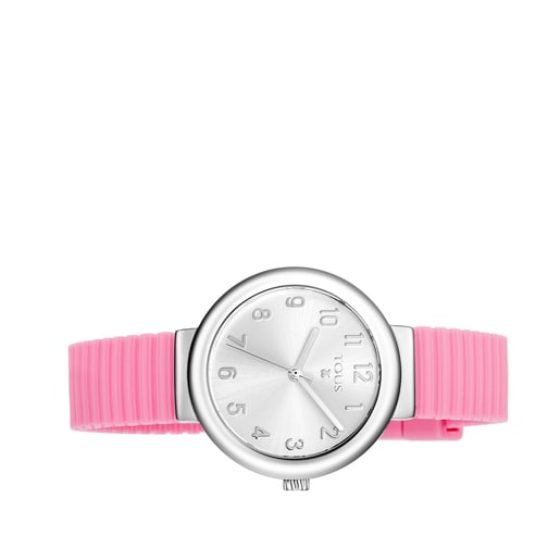 Montre Rainbow en acier avec bracelet en Silicone rose