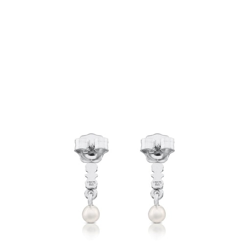 Pendientes Straight Plata Osos en Barra con Perla