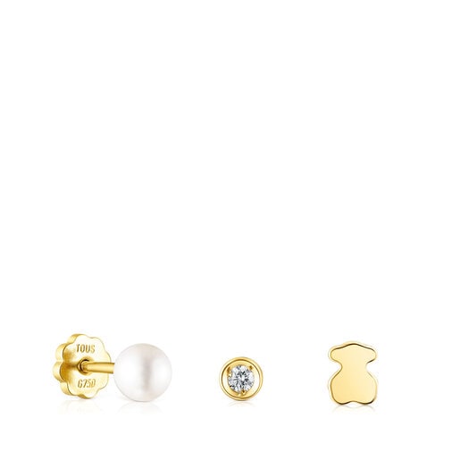 Pack de Piercings de oreja TOUS Pearl de oro con diamante y perla