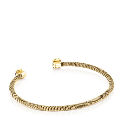 Pulseira estreita Mesh Color em Aço IP dourado e Ametista