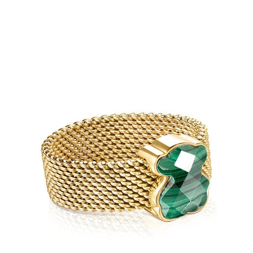 TOUS Gold-colored IP Steel Mesh Color Ring with Malachite Bear motif |  Westland Mall