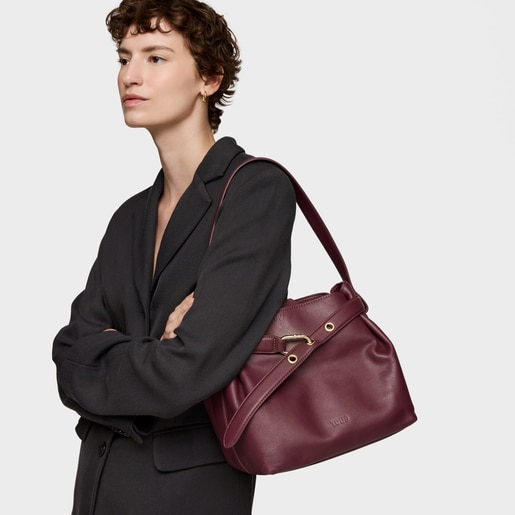 Medium burgundy-colored leather Shoulder bag TOUS Hold