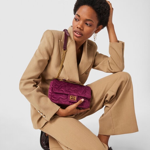Medium burgundy Kaos Dream Velvet shoulder bag with flap
